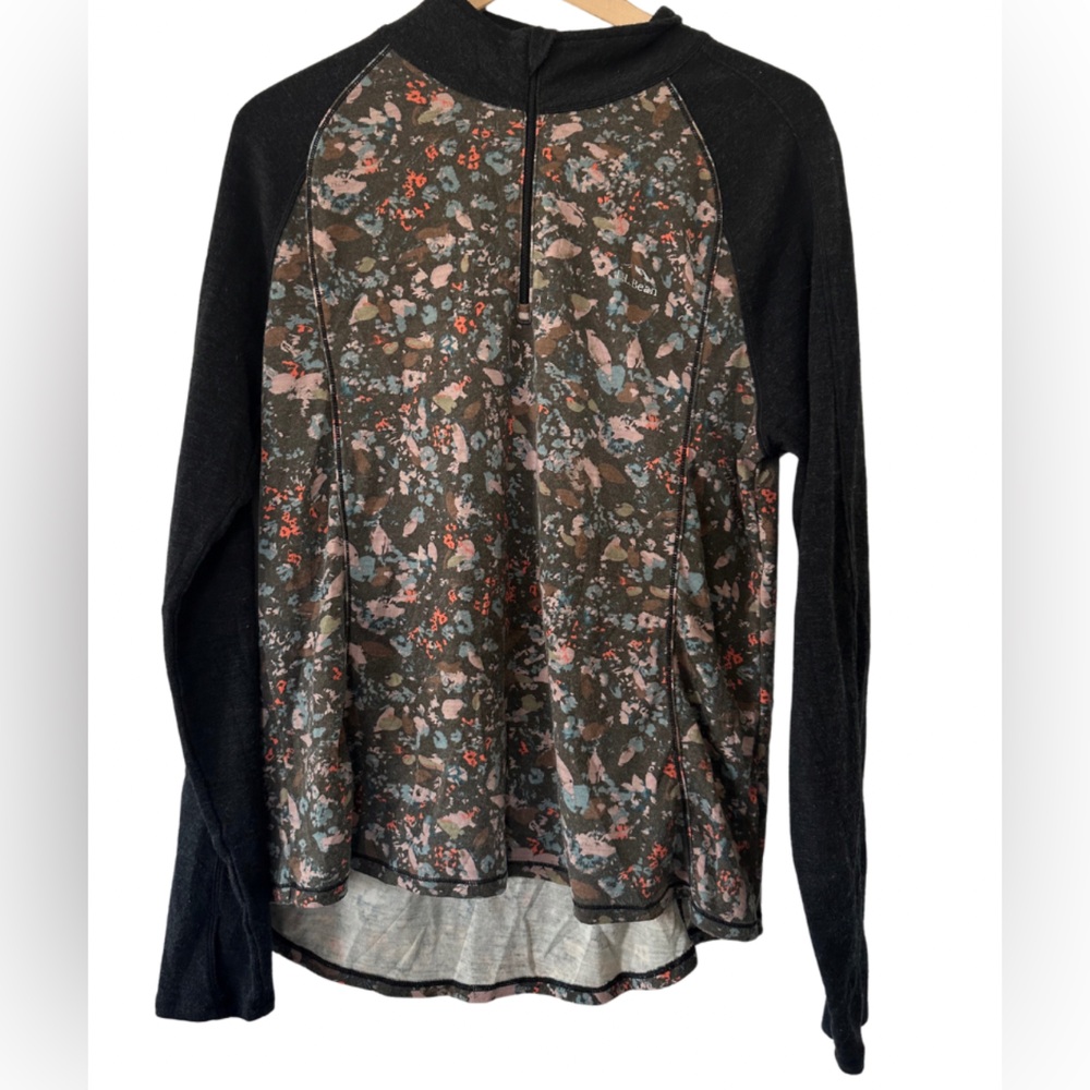 L.L. Bean 100% Merino Wool Midweigbt Floral 1/4 Zip Sweater
